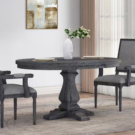 Rustic Extendable Dining Table With Pedestal Base - Gray
