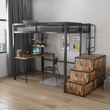 Heavy Duty Full Loft Bed With Desk & USB Charging Metal Frame With Storage Drawers And Staircase - Black