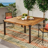 Lankershim - Modern Industrial Dining Table With Acacia Wood Slat Design - Teak