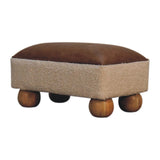 Vintage Leather Boucle Ball Footstool - Brown