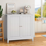 Mid Century Modern Double Door Storage Cabinet With Knobs - White