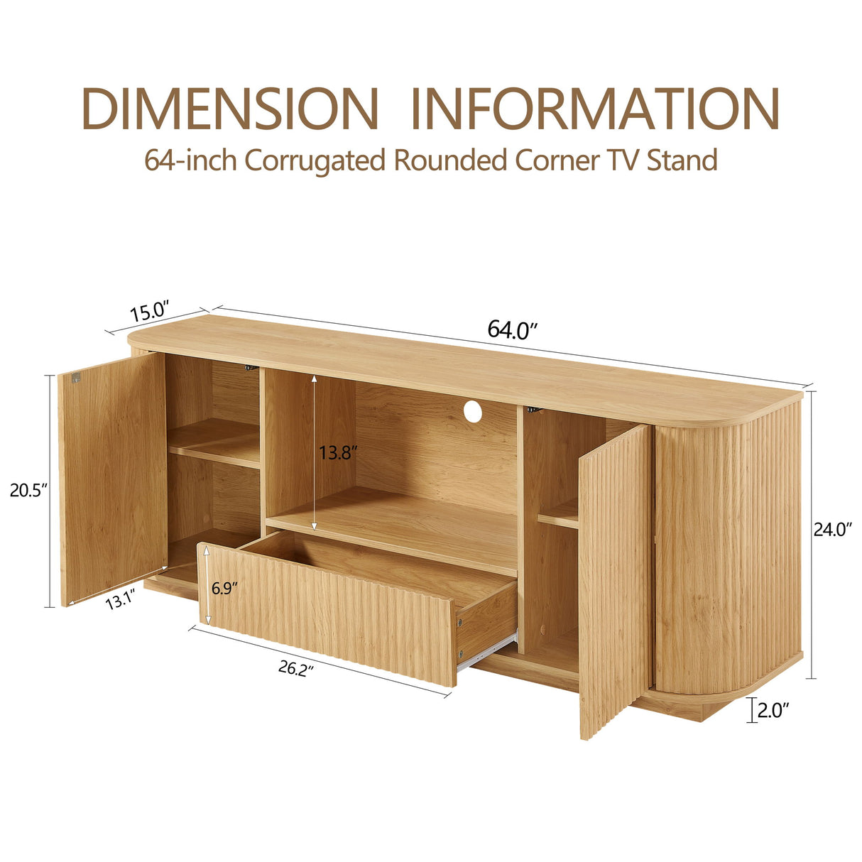 Modern Wavy TV Stand Rounded Sideboard With Storage Cabinet
