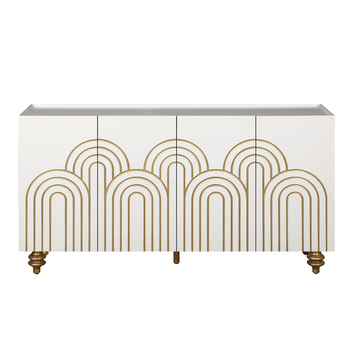 Modern Fluted Sideboard Buffet With Storage, Curve Element, 4 Doors With Adjustable Shelves