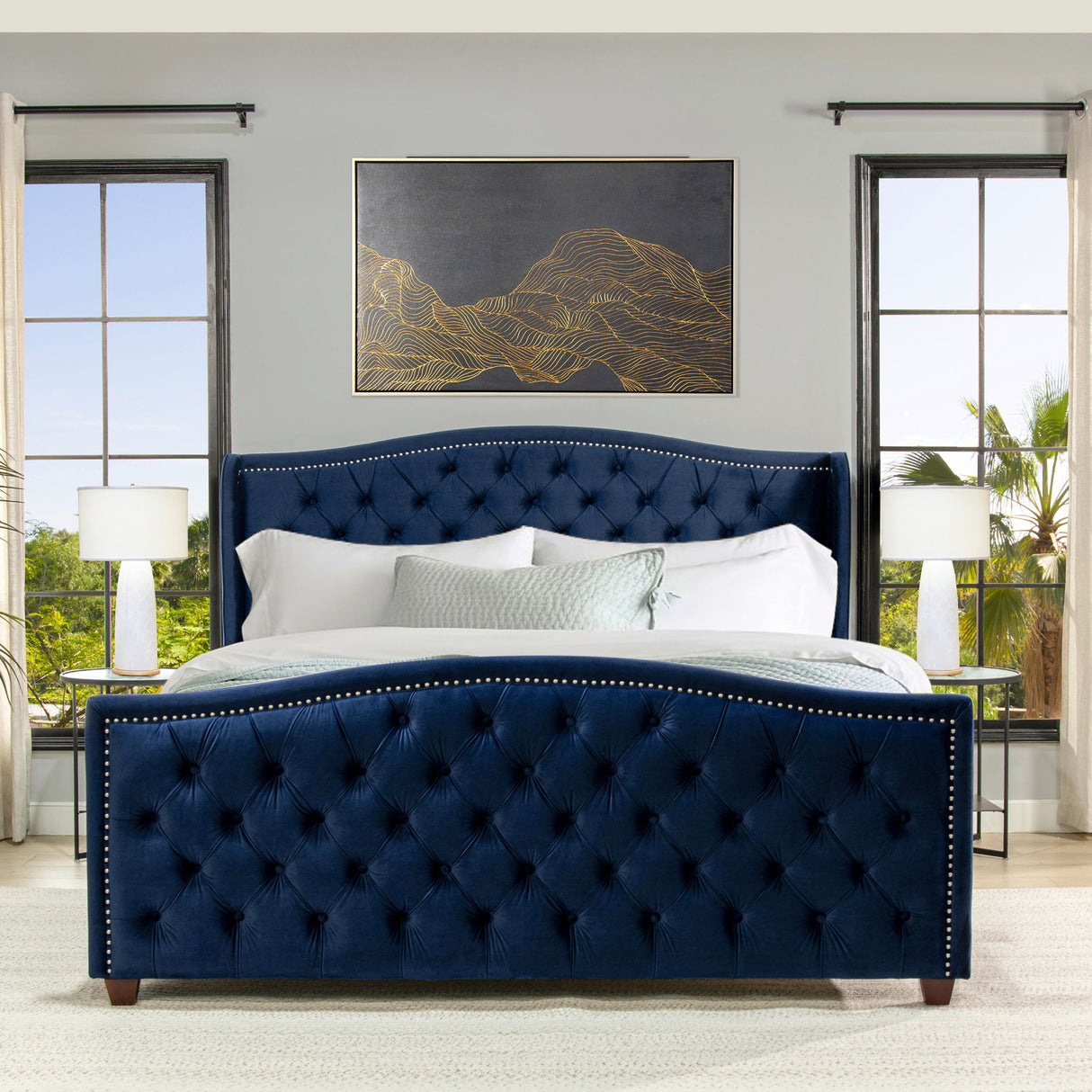 Marcella - Upholstered Shelter Headboard Bed Set