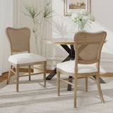 Classic Retro Dining Chair (Set of 2) With Rattan Backrest - Dark Brown / Beige