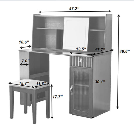 Modern Elegance Makeup Vanity Desk With Adjustable Lighted Mirror Storage Shelves Drawer And Cabinet - Walnut