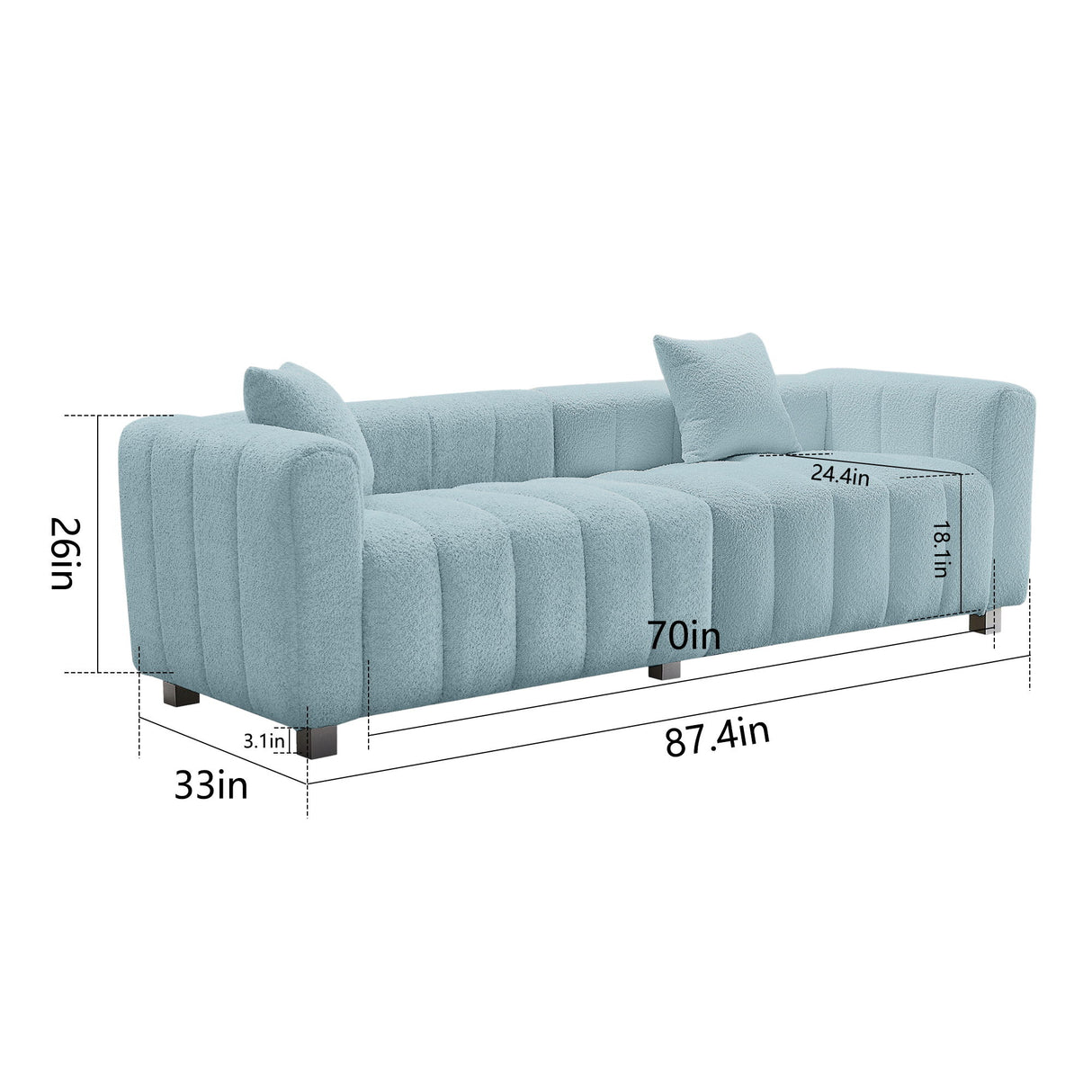 Modern 3 Seater Sofa With 2 Pillows