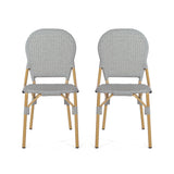 Outdoor Rattan And Aluminum Armless French Bistro Chairs (Set of 2) - Dark Gray