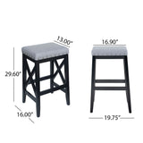 Greely Saddle Barstool Set With Fabric Upholstery - Light Gray