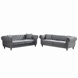 Chesterfield Velvet Upholstery Fabric Sofa With Roll Armrest & Nailhead, Mid Century Modern 3 And 3 Seater Couch