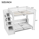 Full Long Loft Bed With Storage Staircase, Murphy Bed, LED Light - White