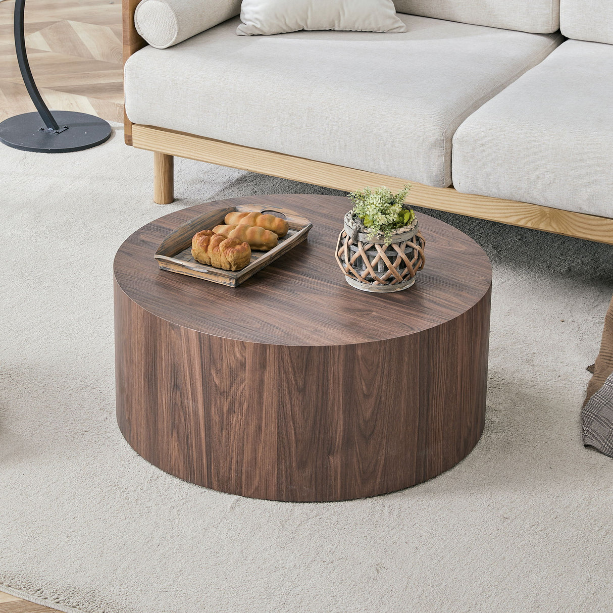 Cylindrical Coffee Table With Material For Living Room