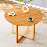 Chinese Countryside Retro Solid Wood Round Table, Simple Modern Imitation Rattan Table - Wood