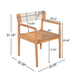 Creative Braided Acacia Wood Outdoor Dining Table And Chairs With Armrests (Set of 2) - Teak / White