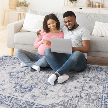 Marfi - 8' X 10' Oriental Area Rug - Blue / Gray