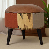 Durrie & Leather Mixed Footstool - Brown