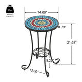 Ceramic Tile And Iron Patio Side Table With Shelf