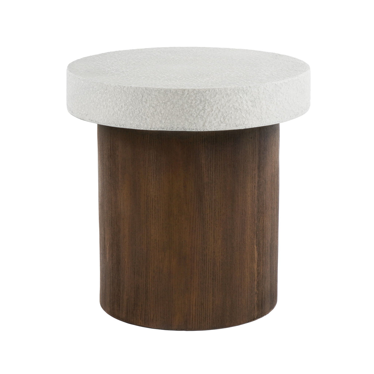 Mgo Cylindrical Side Table With Faux Stone Top And Wood Faux Base - Antique White / Natural