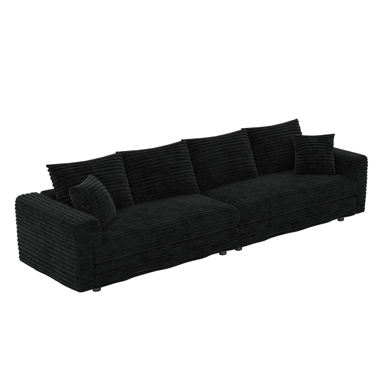 Plush Corduroy 4 Seat Sofa, Modern Comfy Upholstered Sofa Cloud Couch, Deep Seat Couches With Soft Pillows