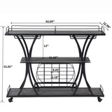 Industrial Bar Cart Kitchen Bar & Serving Cart For Home With Wheels 3 Tier Storage Shelves - Black / Gray