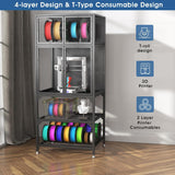 3D Printer Cabinet With Double Layer Filament Storage, Noise Reducing Design - Black