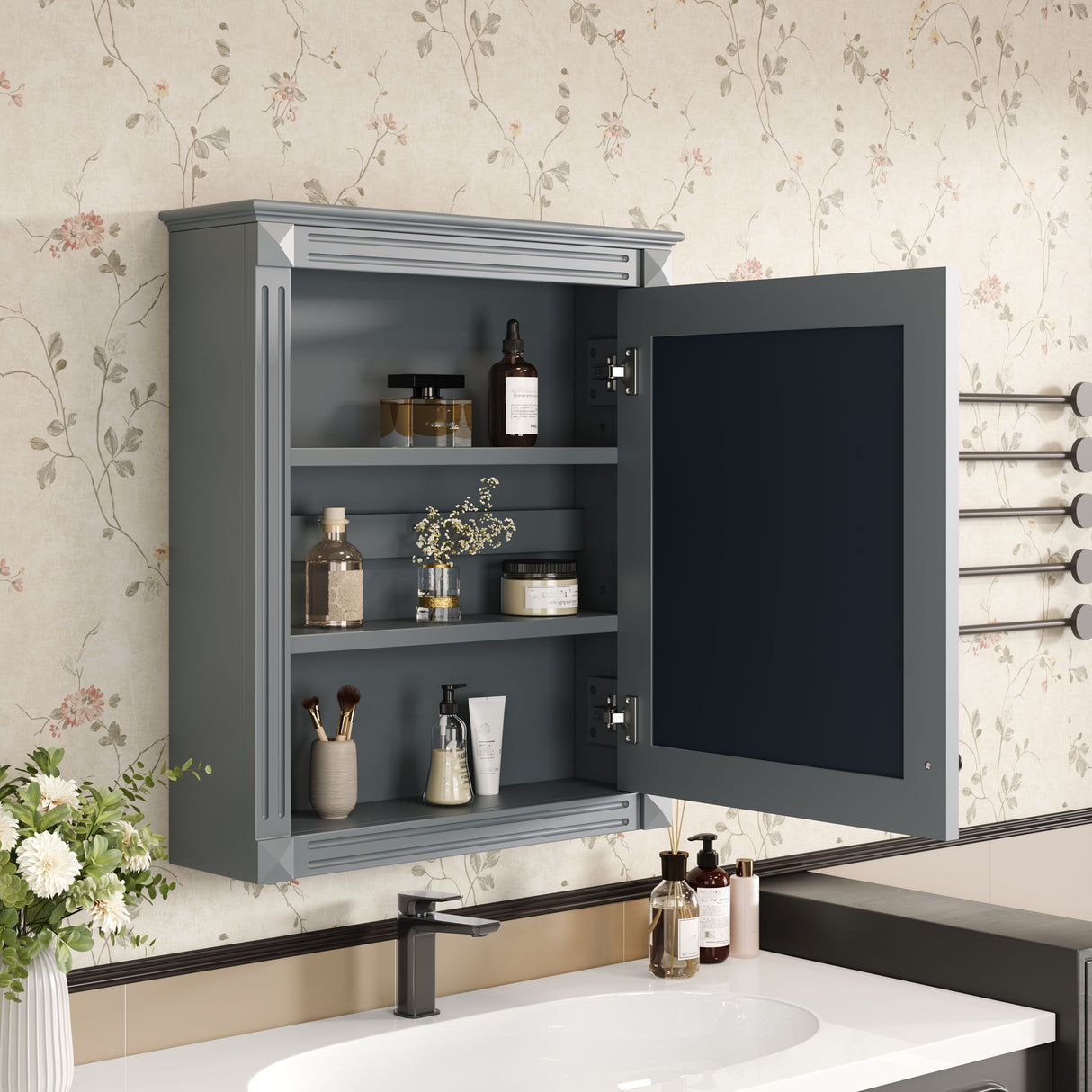 Wall Mounted Bathroom Storage Cabinet With Mirror, Medicine Cabinet With Height Adjustable Shelf