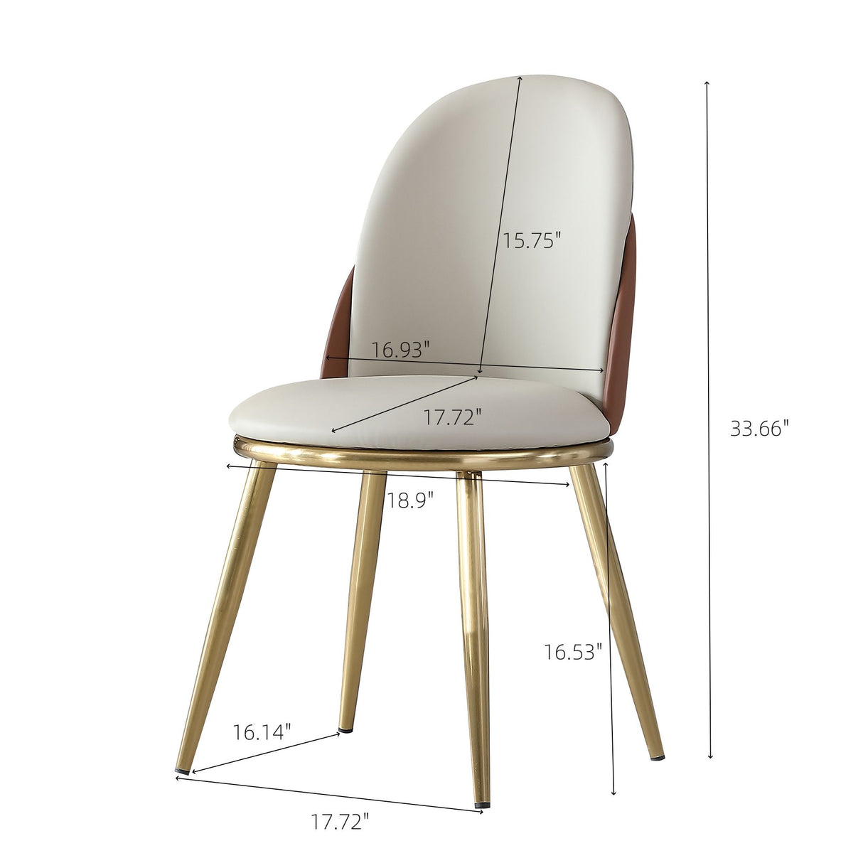 Modern Dining Chairs (Set of 2) With Gold Metal Legs - Beige