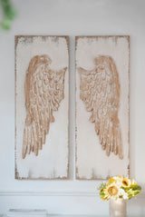 Feather Wing Wall Panels With Distressed, Rectangle Hanging Wall Art (Set of 2) - Multicolor