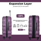Expandable 3 Piece Luggage Sets Pc Lightweight & Durable Suitcase With Two Hooks, Spinner Wheels, Tsa Lock, (21/25/29) - Dark Purple