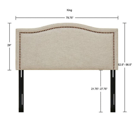Elegant Panel Headboard With Copper Nailheads And Adjustable Metal Legs