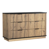 Modern 6 Drawer Cabinet With Metal Rounded Corners And Exquisite Handles Multi Functional Storage - Natural Wood