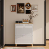Modern Freestanding Shoe Cabinet With Flip Up Doors And Drawers, Compact Design For Entryway - White Natural