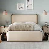 Modern Bed With Curved Upholstered Headboard And Footboard, Heavy Duty Metal Slats