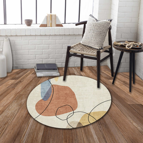 Rabbit - 41" X 41" Washable Non - Slip Round Rug - Ivory / Red