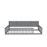 Twin Long Floor Bed With Storage Cabinets And USB Ports - Gray