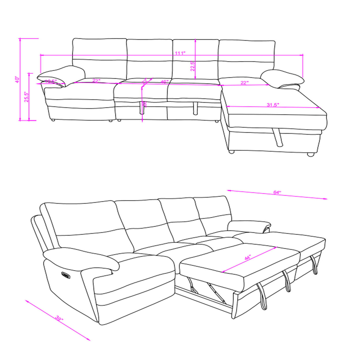 Kia - Sectional With Power And USB - Beige / Brown
