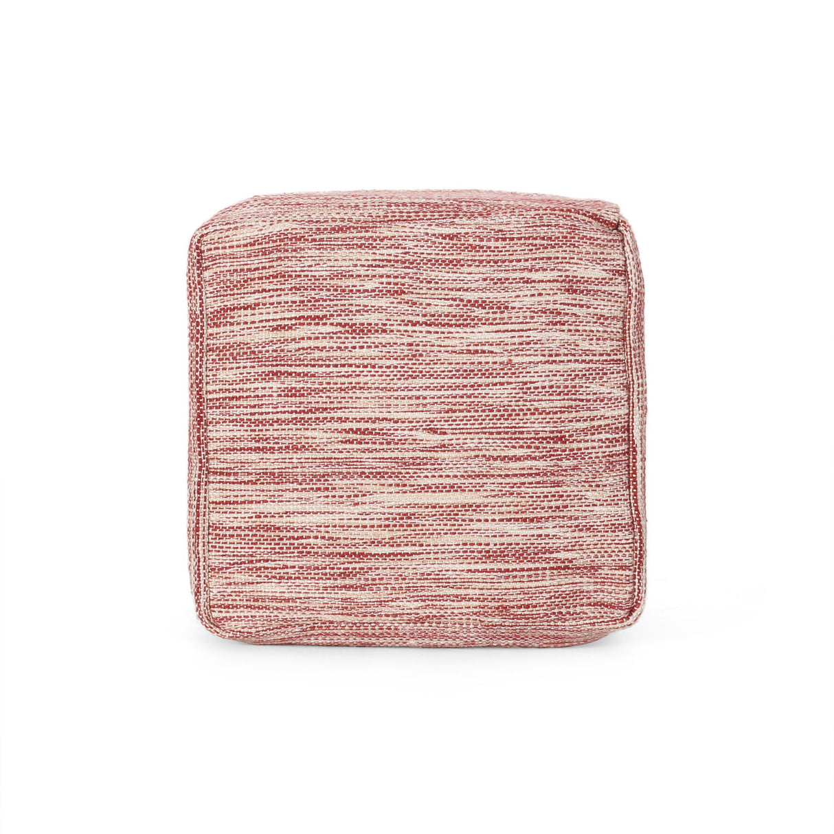 Enigma - Yarn And Cotton Square Pouf Ottoman With Polystyrene Beads - Red / White