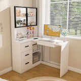 L-Shaped Computer Desk With Glass Cabinets, Built In LED Lights, USB Charging Ports