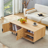 Spider- Web Textured Modern Coffee Table Geometric Art And Practical Design - Natural Wood