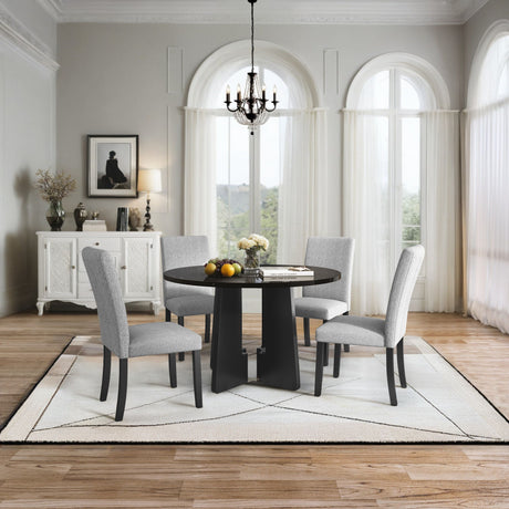 5 Piece Round Dining Table Set, Modern Table And 4 Upholstered Chairs For Dining Room