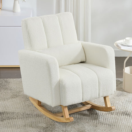 Accent Rocking Chair With Pillow, Spacious & Comfortable Seating For Living Room Or Bedroom - Cream White