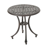 Lunaire - Outdoor Round Cast Aluminum Side Table With Lattice Top And Curved Legs - Bronze