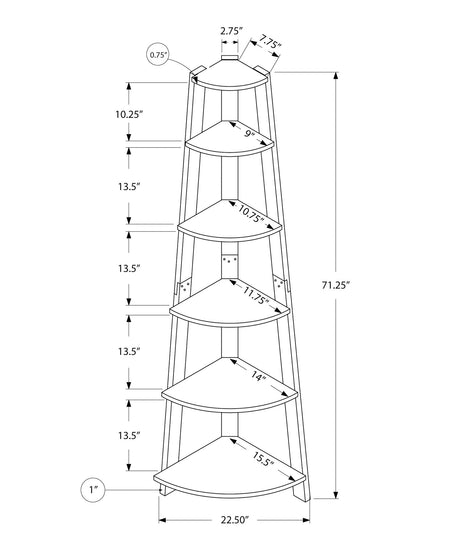 Bookshelf, Bookcase, Etagere, Corner, 5 Tier, For Office, Contemporary & Modern - Taupe
