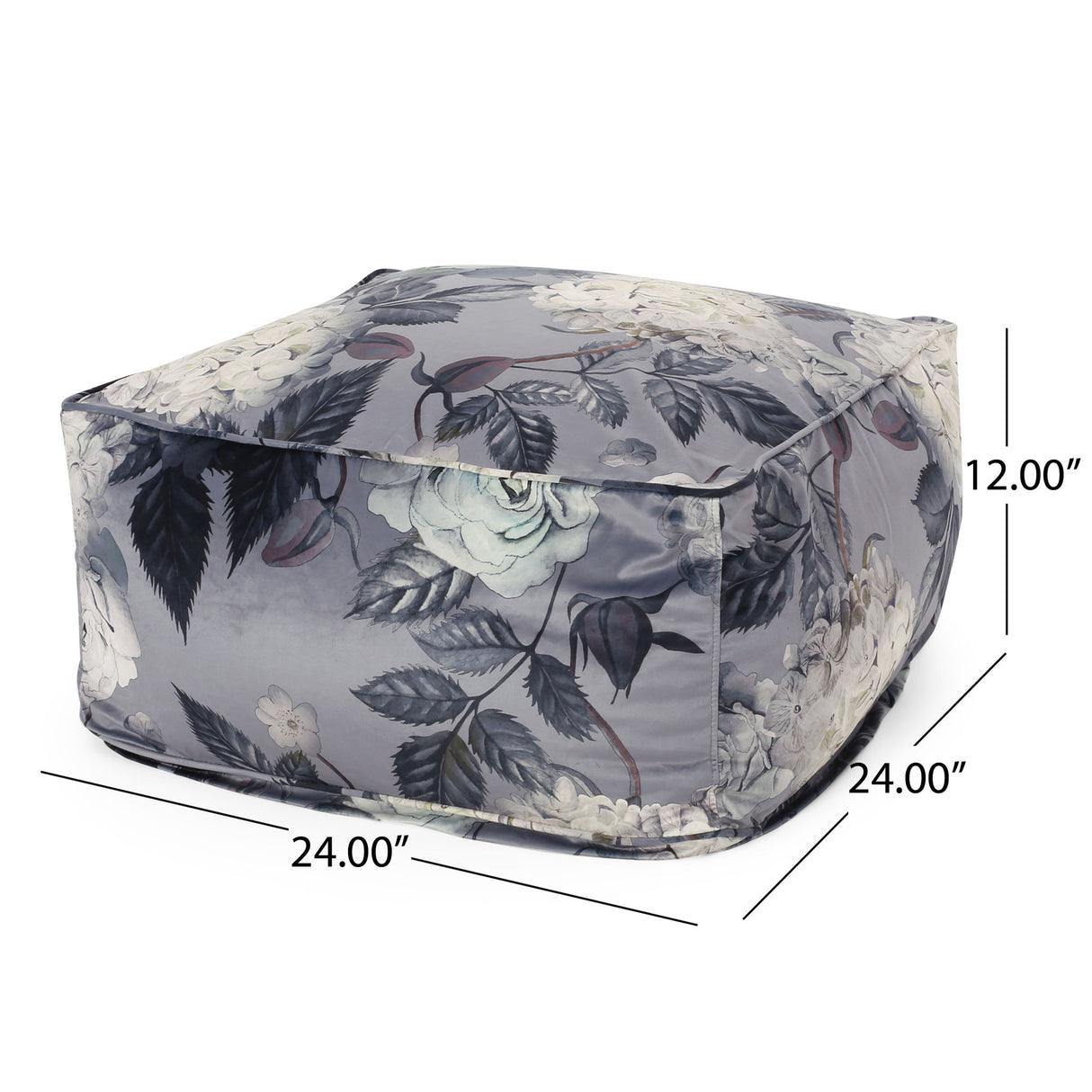Hazel - Large Square Pouf With Flower Print