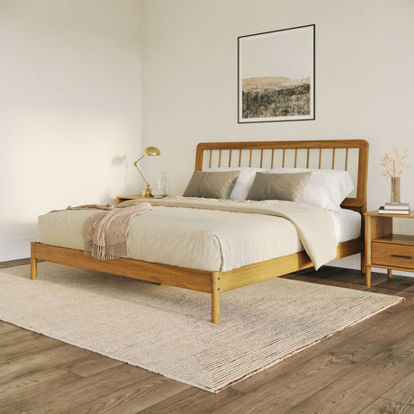 King Spindle Bed Mid Century Modern - Caramel