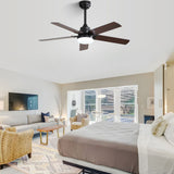 Modern Ceiling Fan With 3 Color Dimmable Light 5 Blades Remote Control Reversible Dc Motor For Bedroom - Black