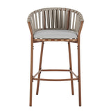 Lodi - Outdoor Matal Rope Barstool, Teak / Beige (Set of 2) - Teak / Beige
