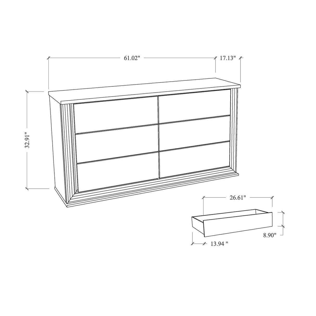 Moon - Smooth Dresser With LED - White