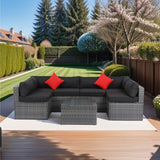 5 Pieces Rattan Sectional Outdoor Furniture Cushioned U Sof Set With 2 Pillow - Gray / Black