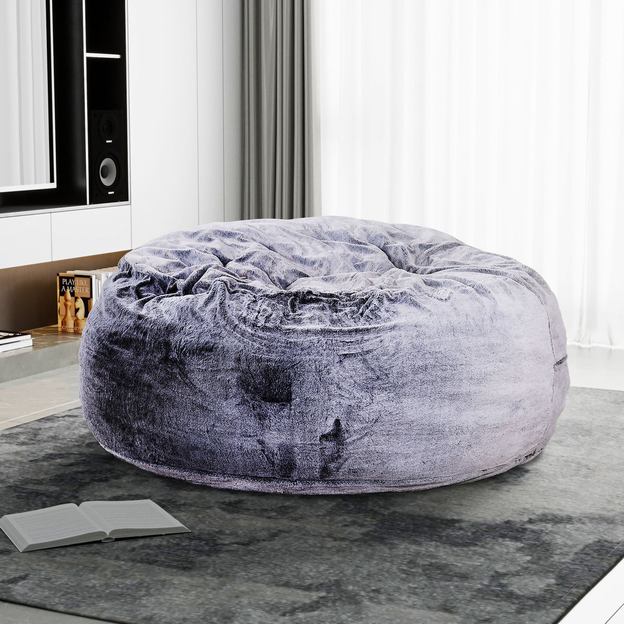 Classic 5Ft Memory Foam Bean Bag Chair, Soft Comfort Lounger - Purple